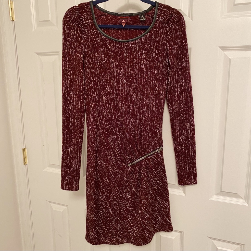 Maison Scotch Knit Tweed Long Sleeve Dress Zipper